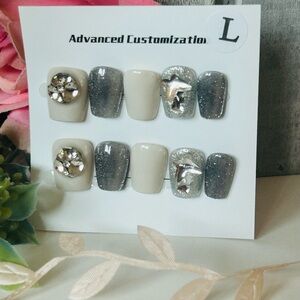 Gray and Cream Custom Nail Set
